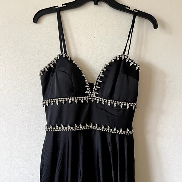 Mac Duggal midi satin dress size 2 black silver C5 - Picture 3 of 5